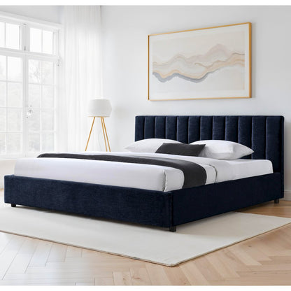 Jaxon Upholstered Platform King Bed in Blue Fabric