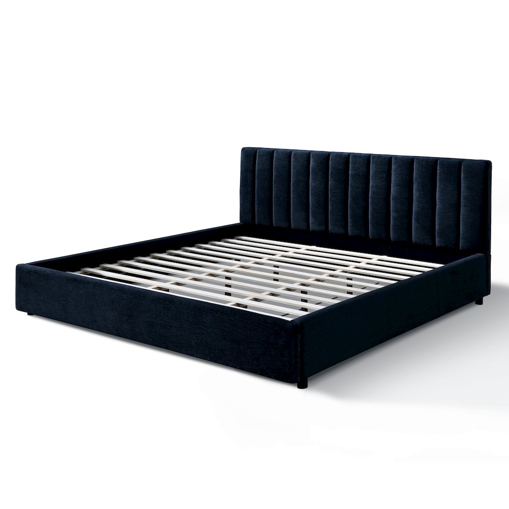 Jaxon Upholstered Platform King Bed in Blue Fabric