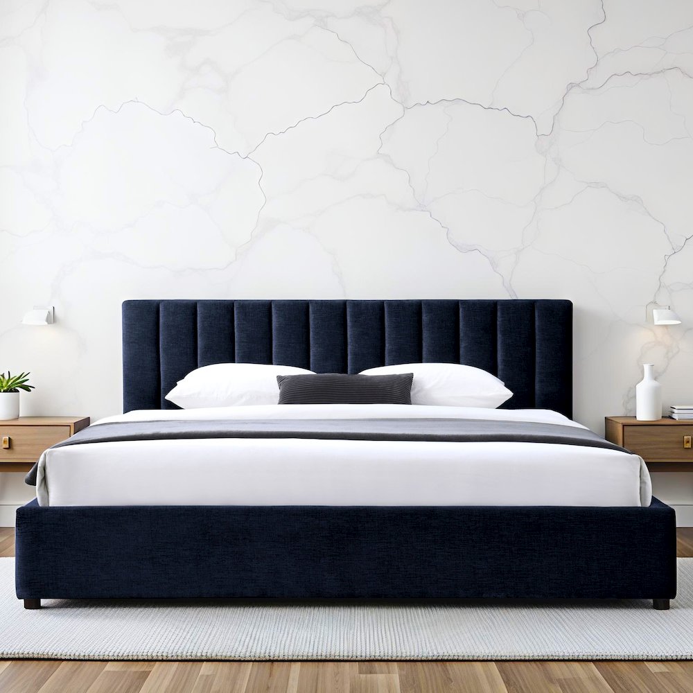 Jaxon Upholstered Platform King Bed in Blue Fabric