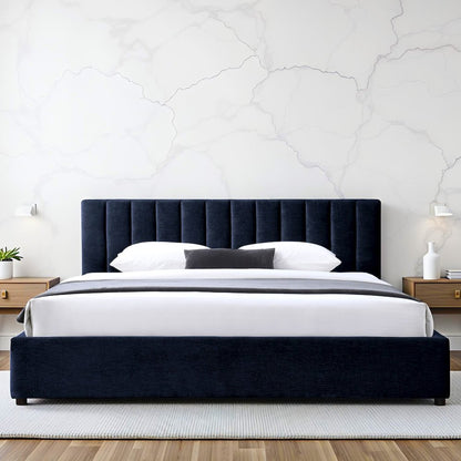 Jaxon Upholstered Platform King Bed in Blue Fabric