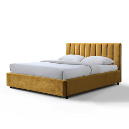 Jaxon Upholstered Platform Queen Bed in Gold Fabric