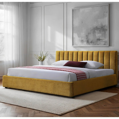 Jaxon Upholstered Platform King Bed in Gold Fabric