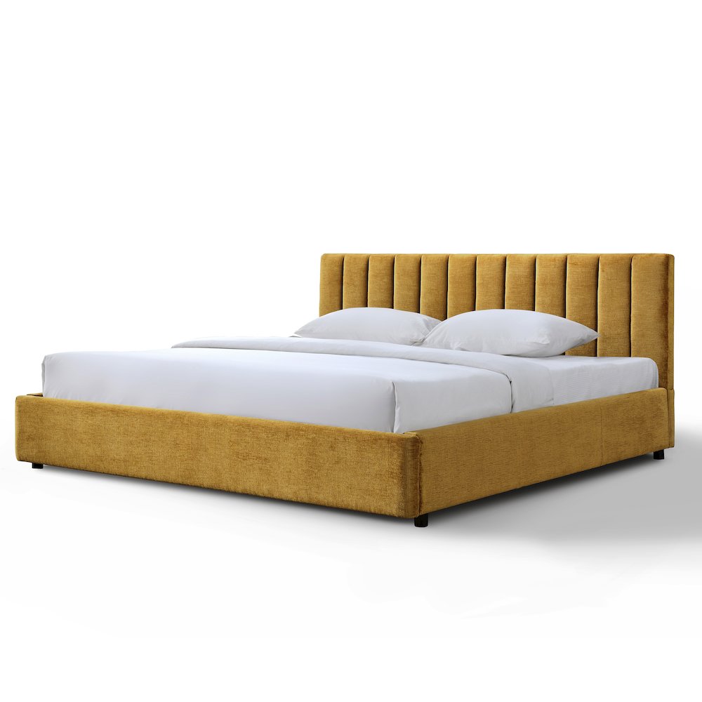 Jaxon Upholstered Platform King Bed in Gold Fabric