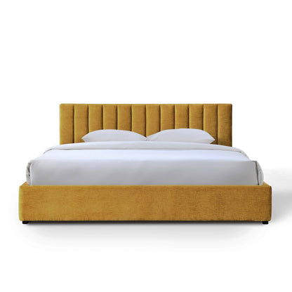 Jaxon Upholstered Platform King Bed in Gold Fabric