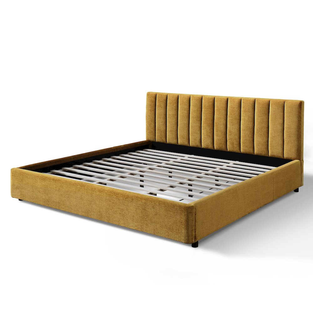 Jaxon Upholstered Platform King Bed in Gold Fabric