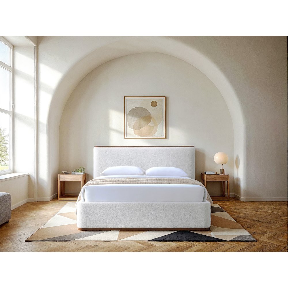Aspen Upholstered Platform Queen Bed in White Cream Boucle Fabric