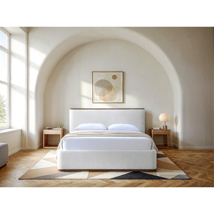 Aspen Upholstered Platform Queen Bed in White Cream Boucle Fabric