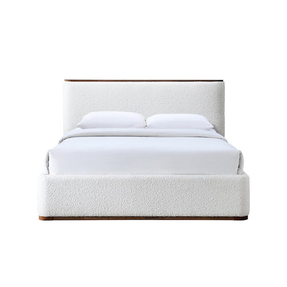 Aspen Upholstered Platform Queen Bed in White Cream Boucle Fabric