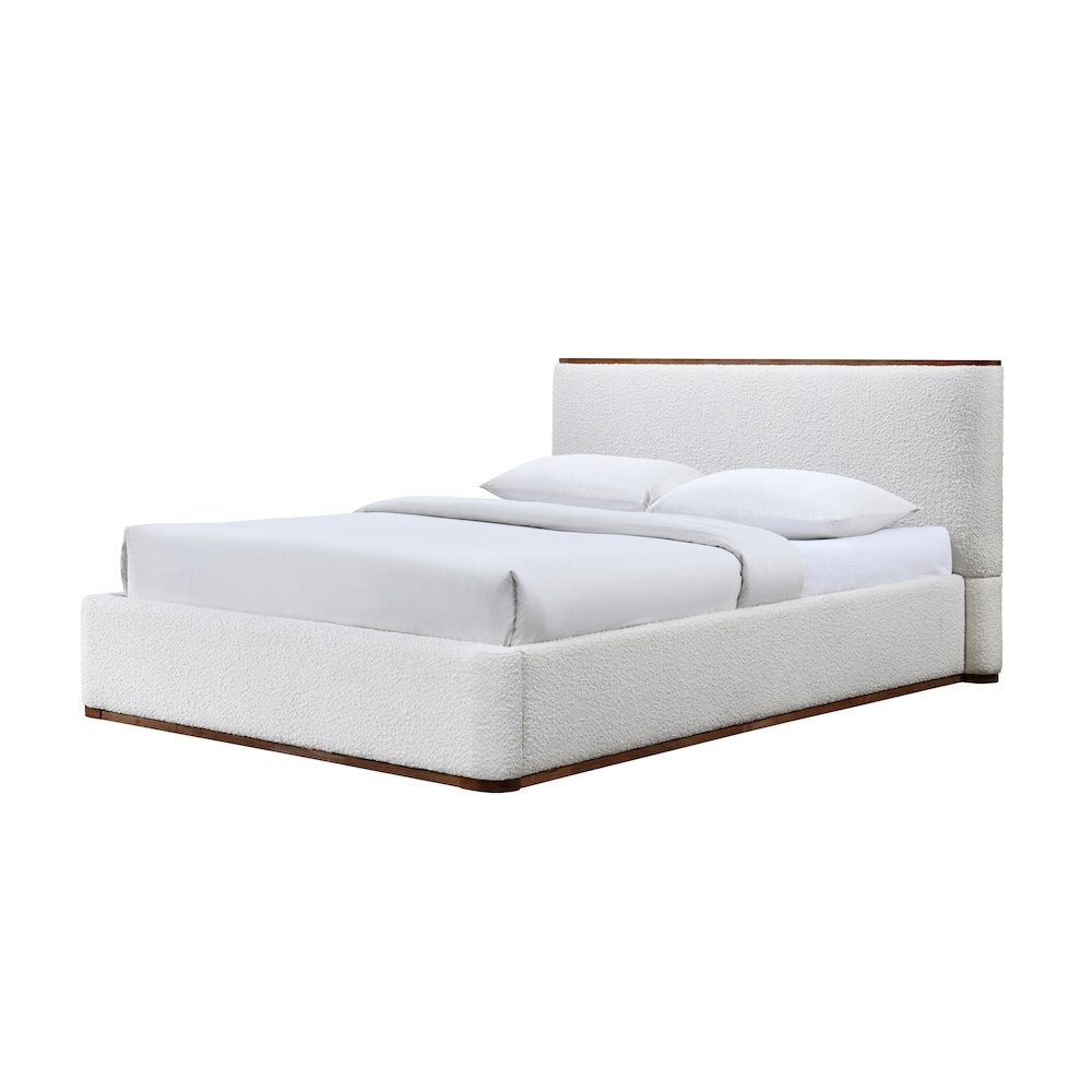 Aspen Upholstered Platform Queen Bed in White Cream Boucle Fabric