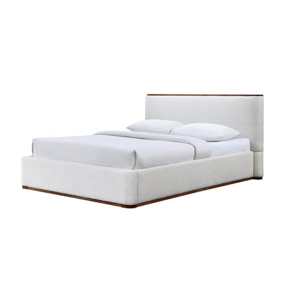 Aspen Upholstered Platform Queen Bed in White Cream Boucle Fabric