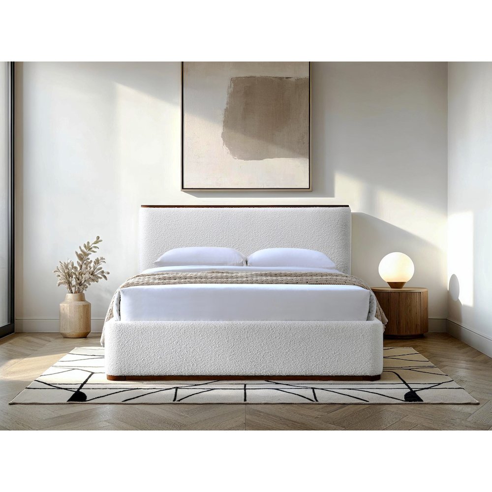 Aspen Upholstered Platform Queen Bed in White Cream Boucle Fabric