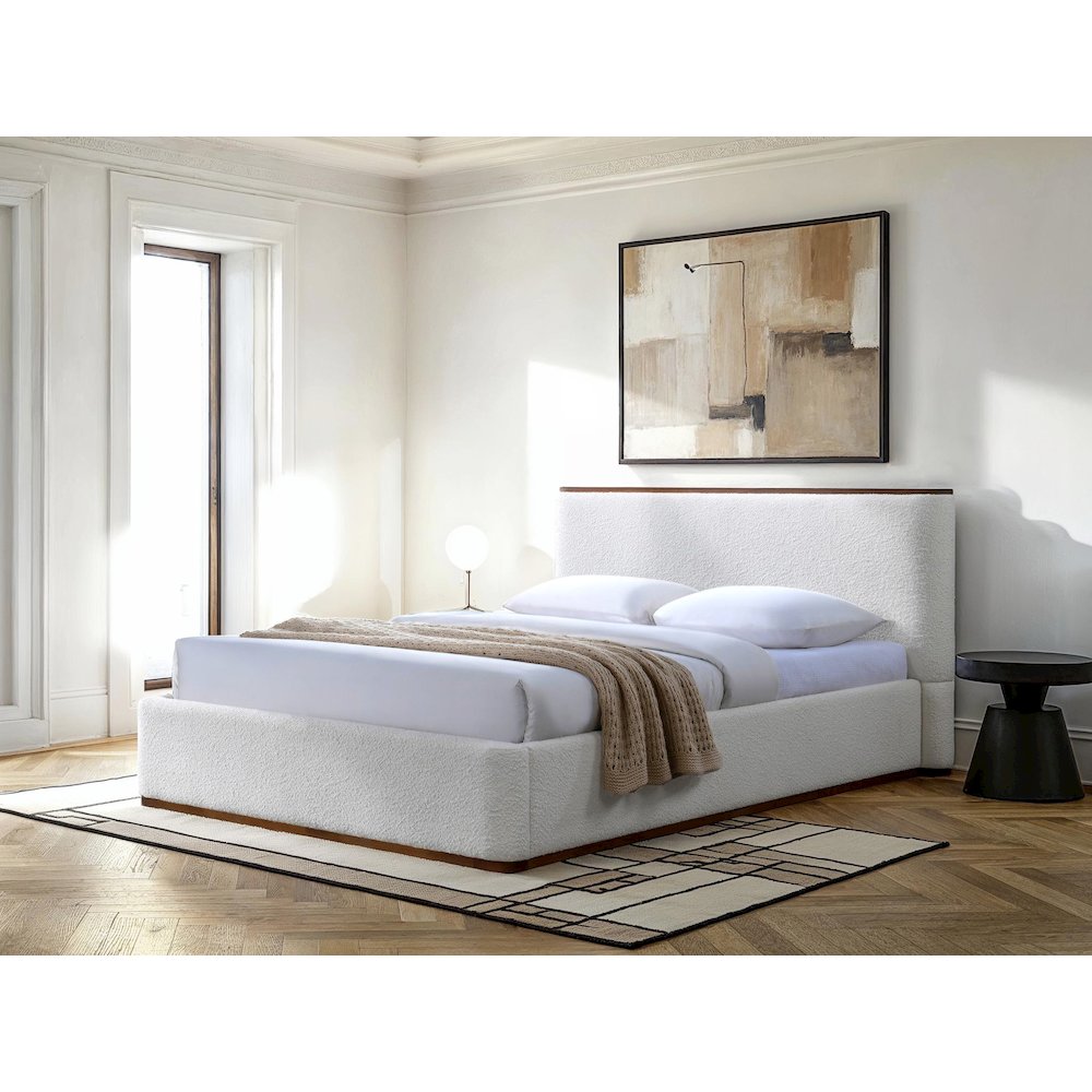 Aspen Upholstered Platform Queen Bed in White Cream Boucle Fabric