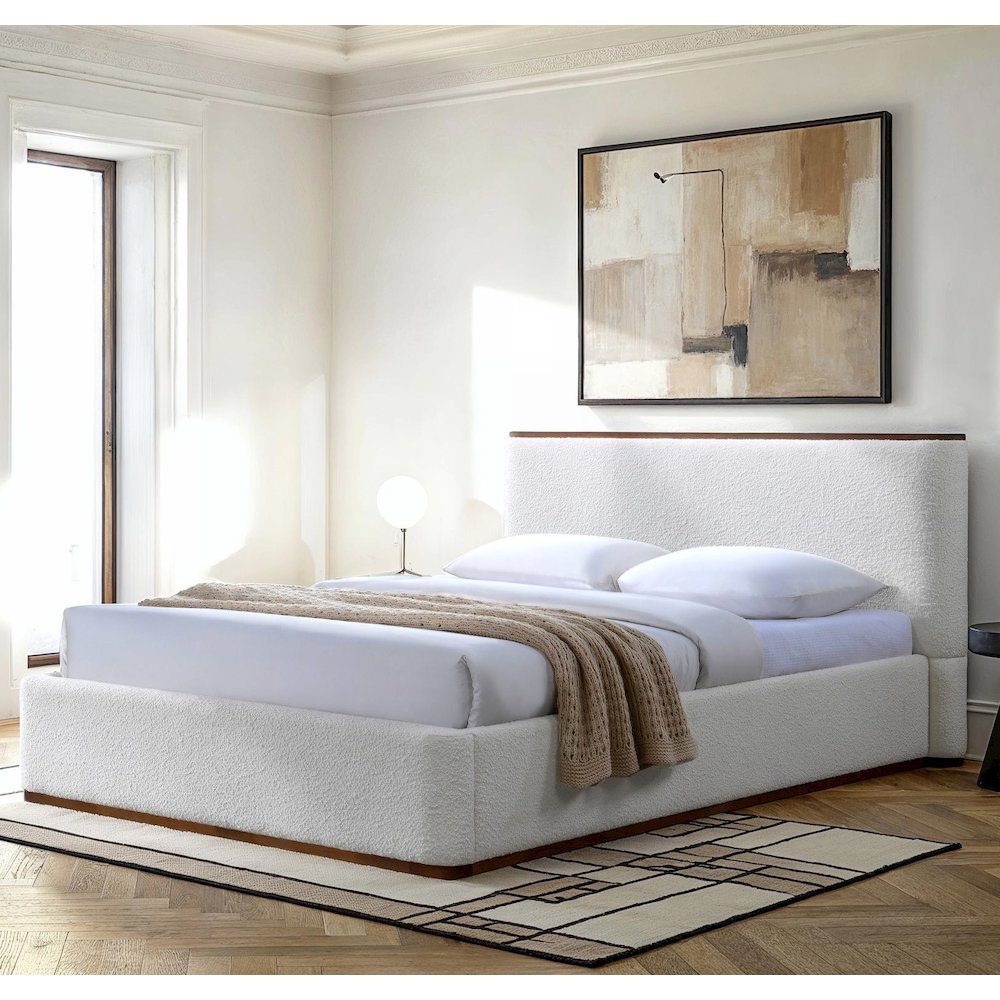 Aspen Upholstered Platform Queen Bed in White Cream Boucle Fabric