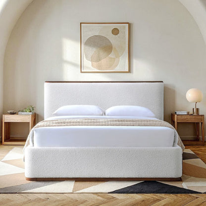 Aspen Upholstered Platform Queen Bed in White Cream Boucle Fabric