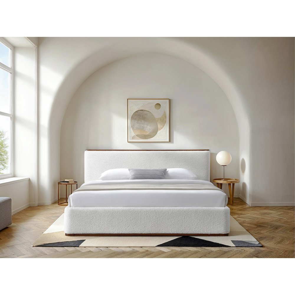 Aspen Upholstered Platform King Bed in White Cream Boucle Fabric