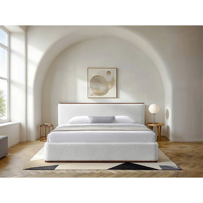 Aspen Upholstered Platform King Bed in White Cream Boucle Fabric