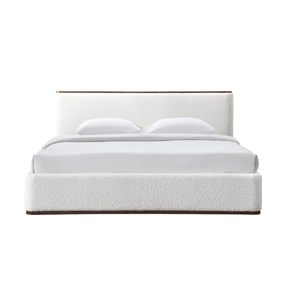 Aspen Upholstered Platform King Bed in White Cream Boucle Fabric