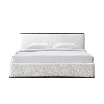 Aspen Upholstered Platform King Bed in White Cream Boucle Fabric