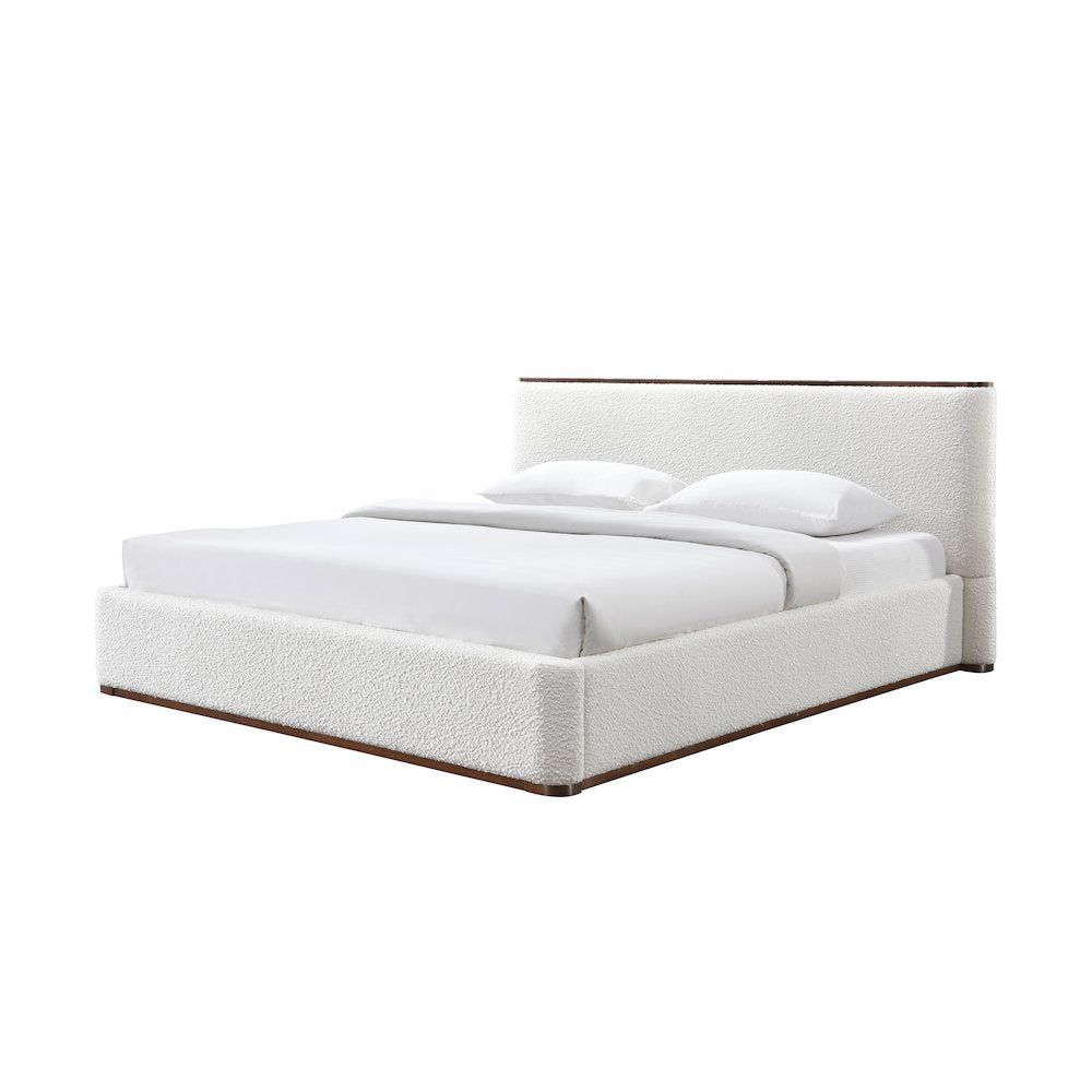Aspen Upholstered Platform King Bed in White Cream Boucle Fabric