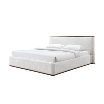 Aspen Upholstered Platform King Bed in White Cream Boucle Fabric