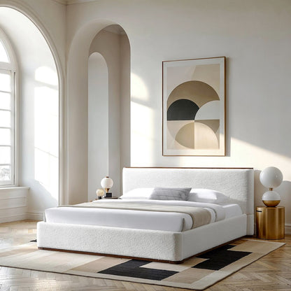 Aspen Upholstered Platform King Bed in White Cream Boucle Fabric