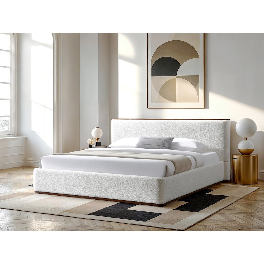 Aspen Upholstered Platform King Bed in White Cream Boucle Fabric