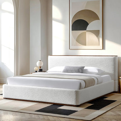 Aspen Upholstered Platform King Bed in White Cream Boucle Fabric