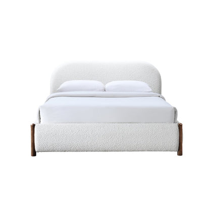 Valencia Upholstered Platform Queen Bed in White Cream Boucle Fabric