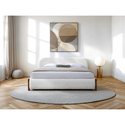 Valencia Upholstered Platform King Bed in White Cream Boucle Fabric