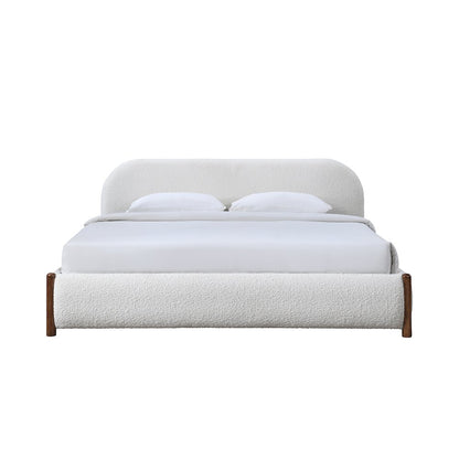 Valencia Upholstered Platform King Bed in White Cream Boucle Fabric