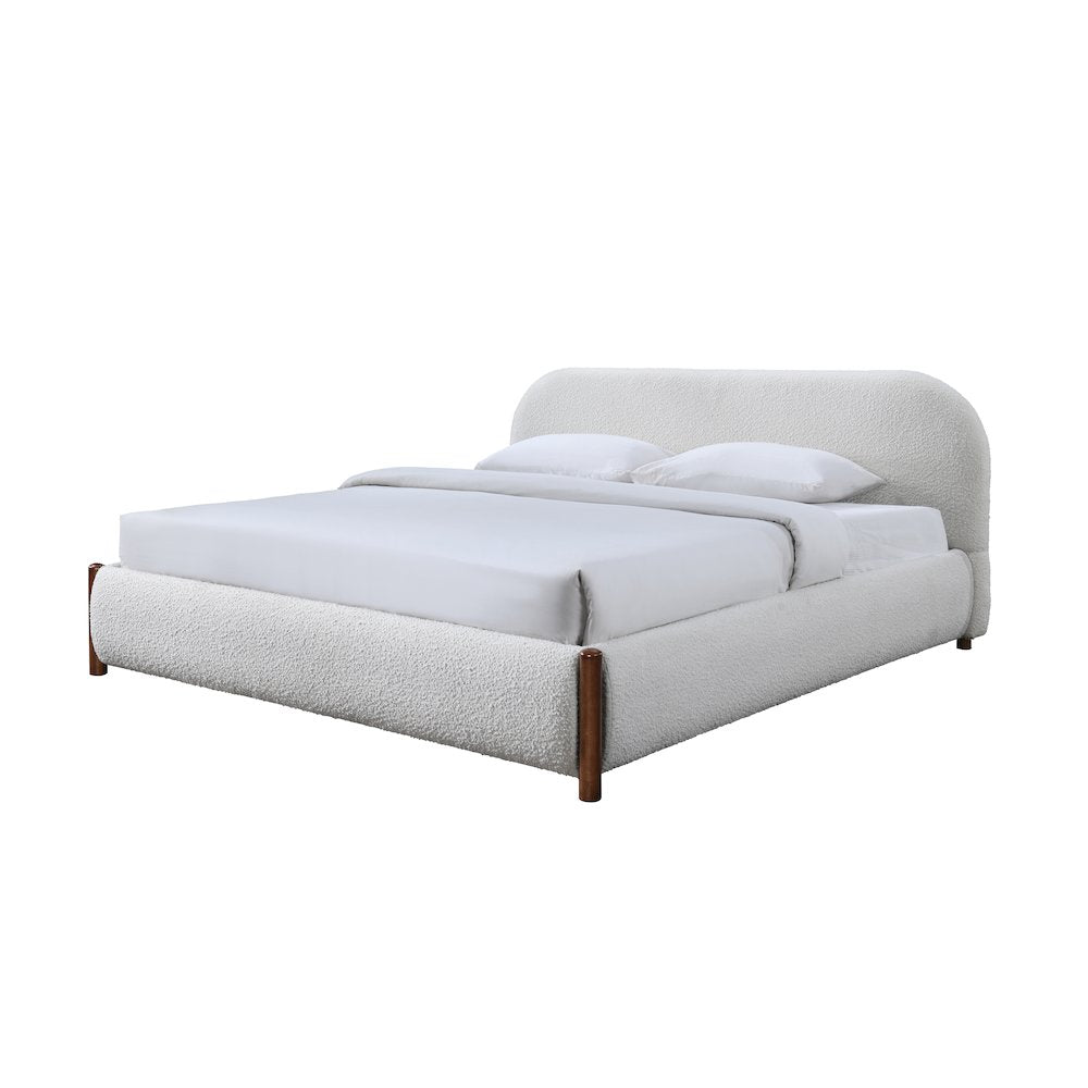 Valencia Upholstered Platform King Bed in White Cream Boucle Fabric