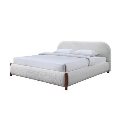 Valencia Upholstered Platform King Bed in White Cream Boucle Fabric