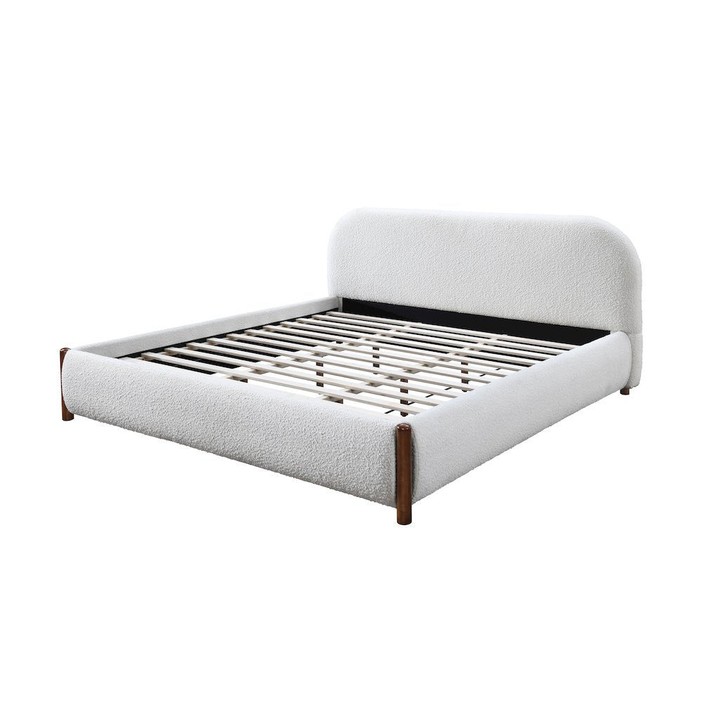 Valencia Upholstered Platform King Bed in White Cream Boucle Fabric