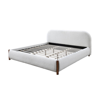 Valencia Upholstered Platform King Bed in White Cream Boucle Fabric