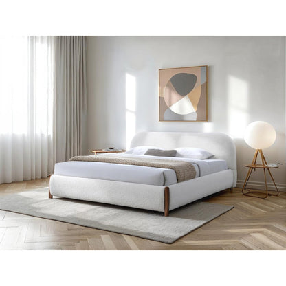 Valencia Upholstered Platform King Bed in White Cream Boucle Fabric