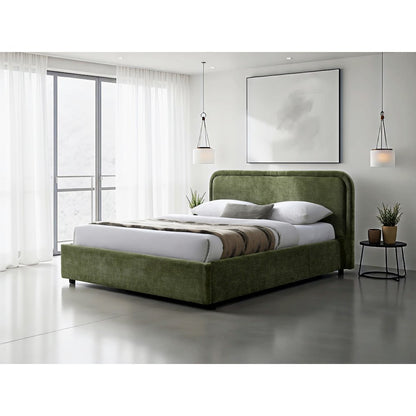 Chloe Upholstered Platform Queen Bed in Moss Green Fabric