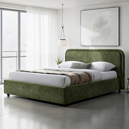 Chloe Upholstered Platform Queen Bed in Moss Green Fabric