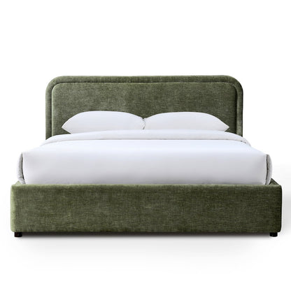 Chloe Upholstered Platform Queen Bed in Moss Green Fabric