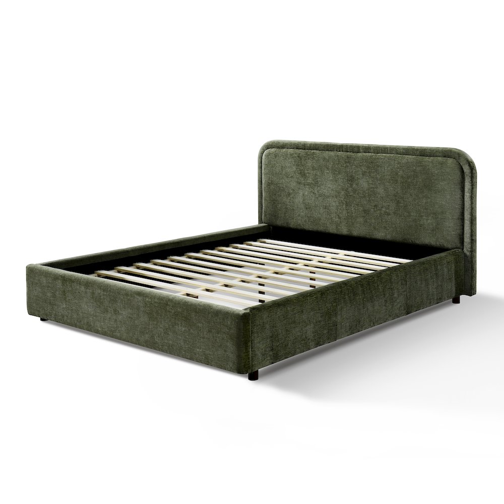 Chloe Upholstered Platform Queen Bed in Moss Green Fabric