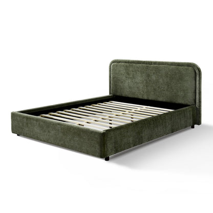 Chloe Upholstered Platform Queen Bed in Moss Green Fabric