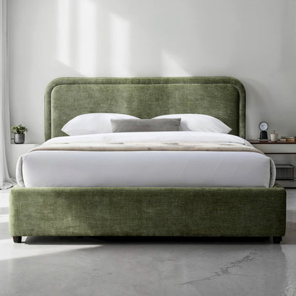 Chloe Upholstered Platform Queen Bed in Moss Green Fabric