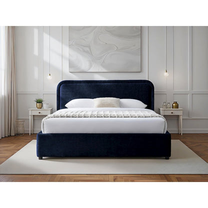 Chloe Upholstered Platform Queen Bed in Blue Fabric