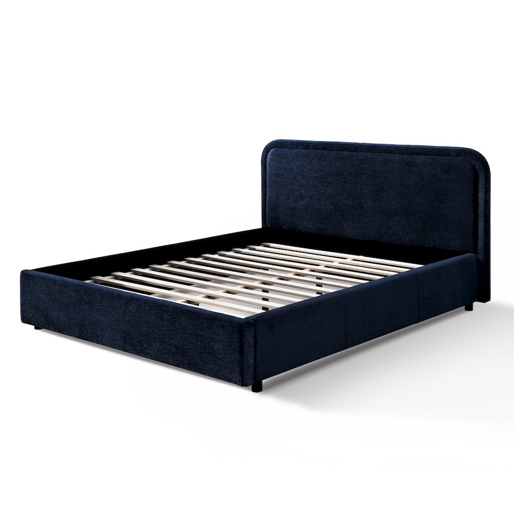 Chloe Upholstered Platform Queen Bed in Blue Fabric