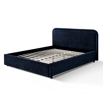 Chloe Upholstered Platform Queen Bed in Blue Fabric