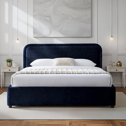 Chloe Upholstered Platform Queen Bed in Blue Fabric