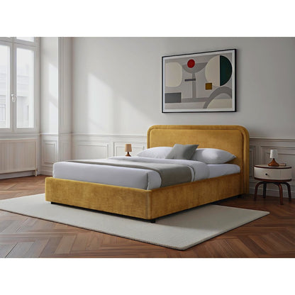 Chloe Upholstered Platform Queen Bed in Gold Fabric