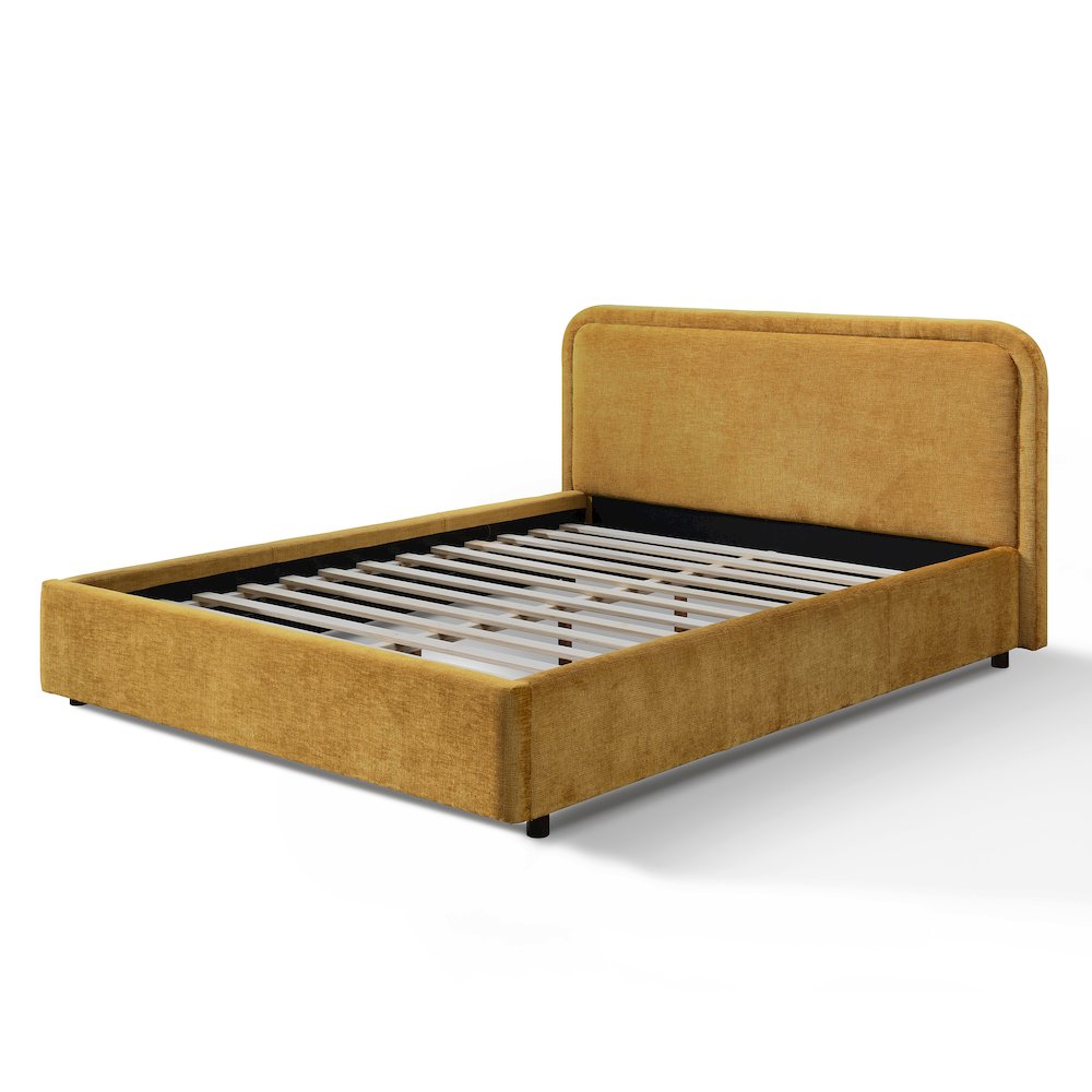 Chloe Upholstered Platform Queen Bed in Gold Fabric