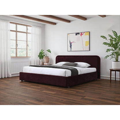 Chloe Upholstered Platform King Bed in Burgundy Fabric