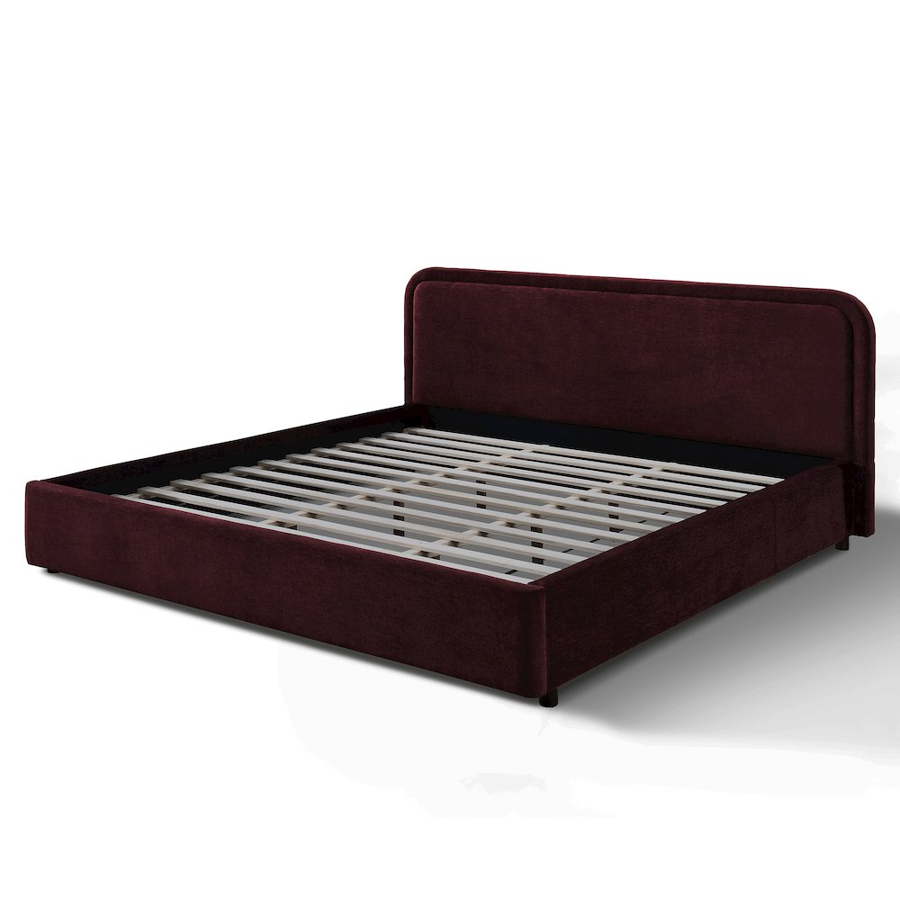 Chloe Upholstered Platform King Bed in Burgundy Fabric
