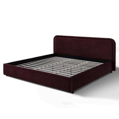 Chloe Upholstered Platform King Bed in Burgundy Fabric